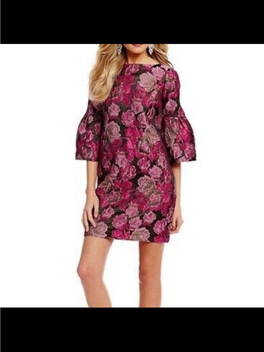 Belle Badgley Mischka “Sharon” floral jacquard mini shift dress